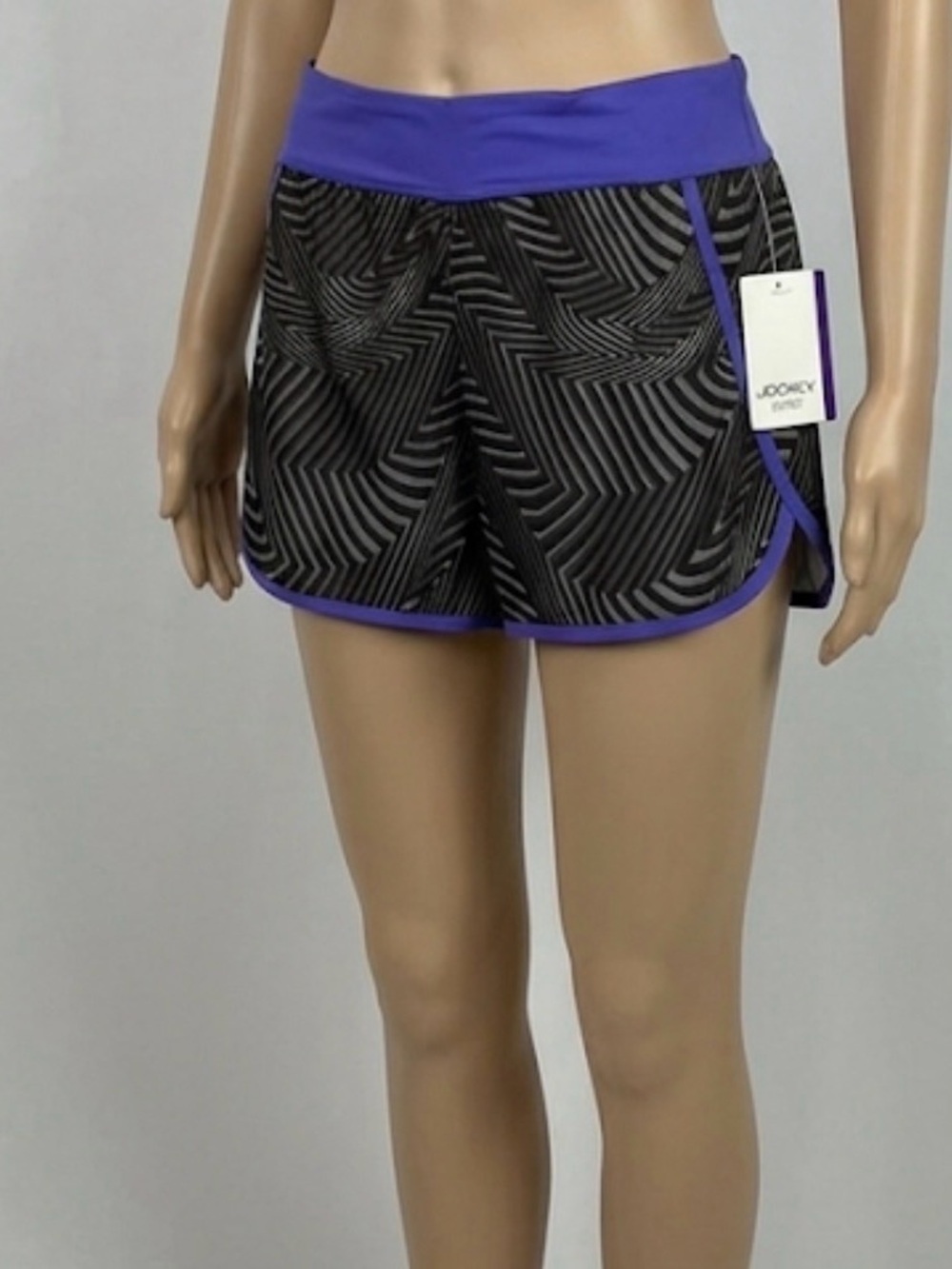 Jockey Black Geometric Athletic Shorts with Purple Waistband